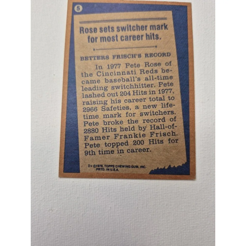 1978 Topps - Record Breaker Pete Rose #5 2 Card Lot!